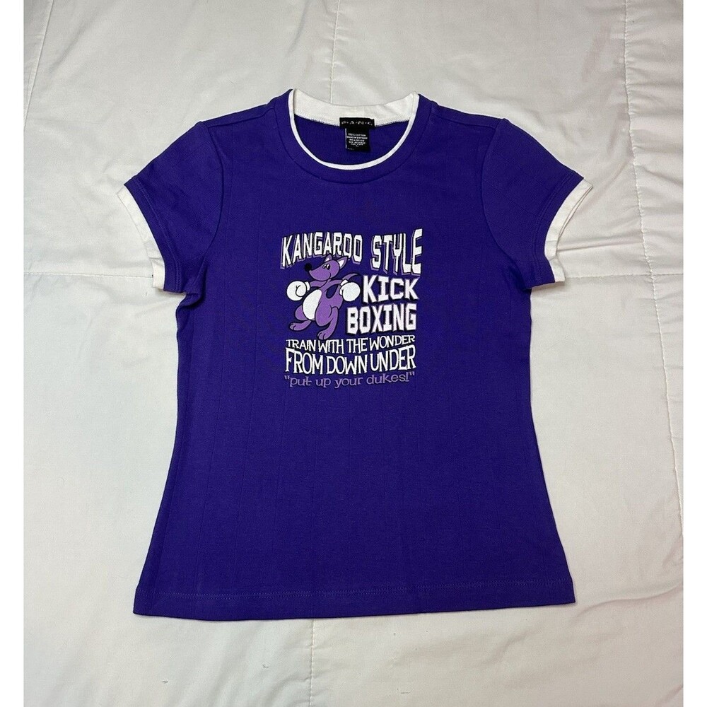 NWOT VTG FANG Tee Women L T Shirt Kangaroo Kickboxing Y2K Purple Glitter Graphic
